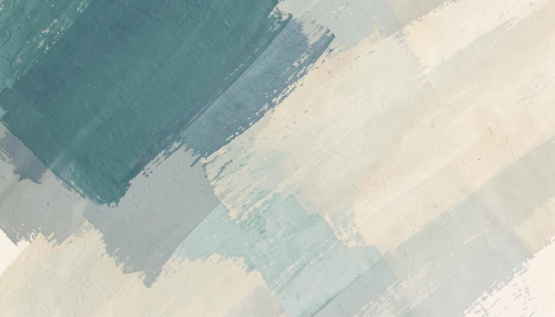 A softly lit abstract composition of layered brushstrokes in muted teal, slate blue, and warm cream, evoking a contemplative creative atmosphere