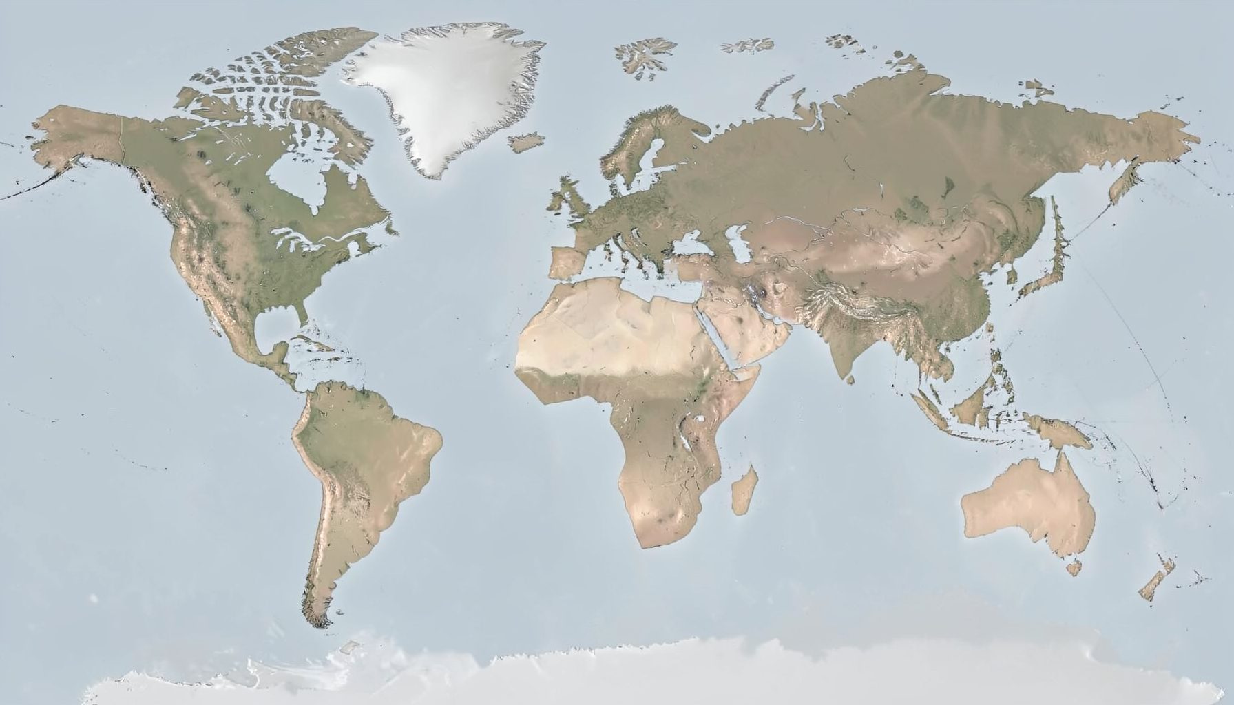 A world map rendered in muted earth tones with soft highlights, suggesting global connection and discovery