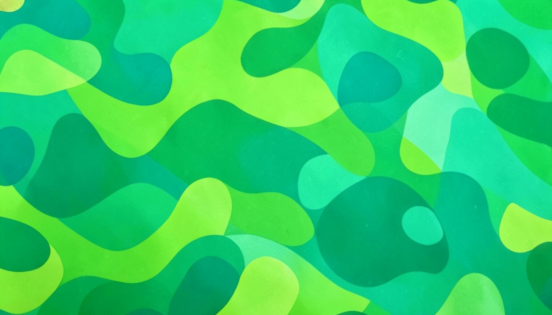 Vibrant green and teal abstract pattern with soft rounded forms, conveying energy and community spirit